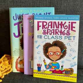 three books for 3rd grade girls including frankie sparks, zara khan and just right jillian
