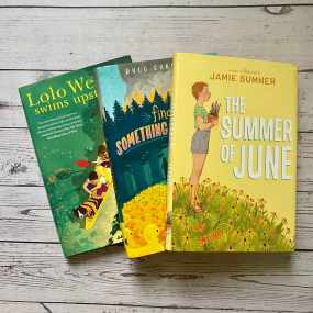 three middle grade books set in the summer lie stacked on each other