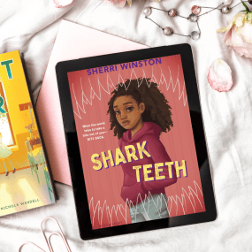 two january middle grade book releases lie side by side: shark teeth and light and air